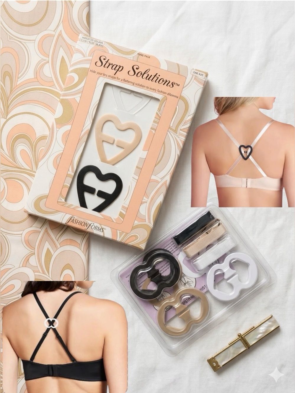 Fashion Forms Strap Solutions Bra Control Clips Set Cleavage Concealer Multi